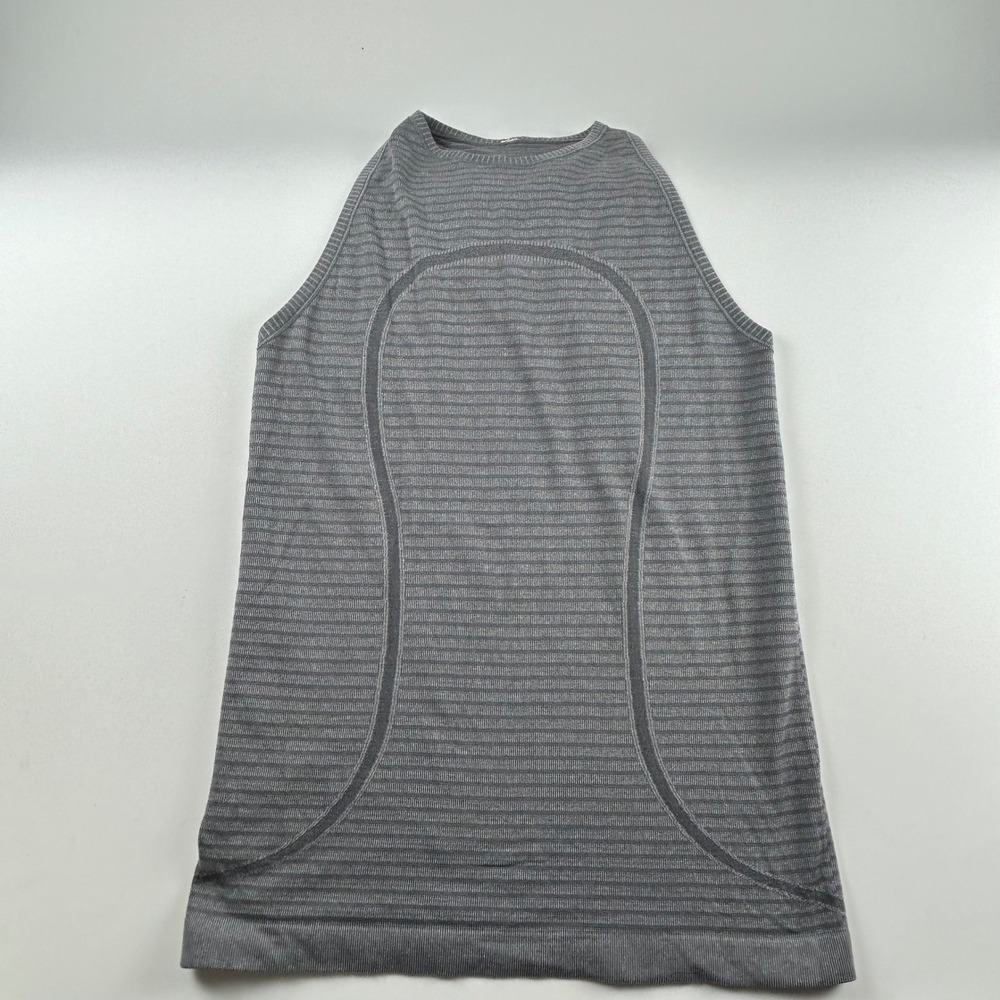 Lululemon WMNS 6 Swiftly Tech Racerback Tank Top 2.0 Grey Striped Athletic Gym - Picture 2 of 7